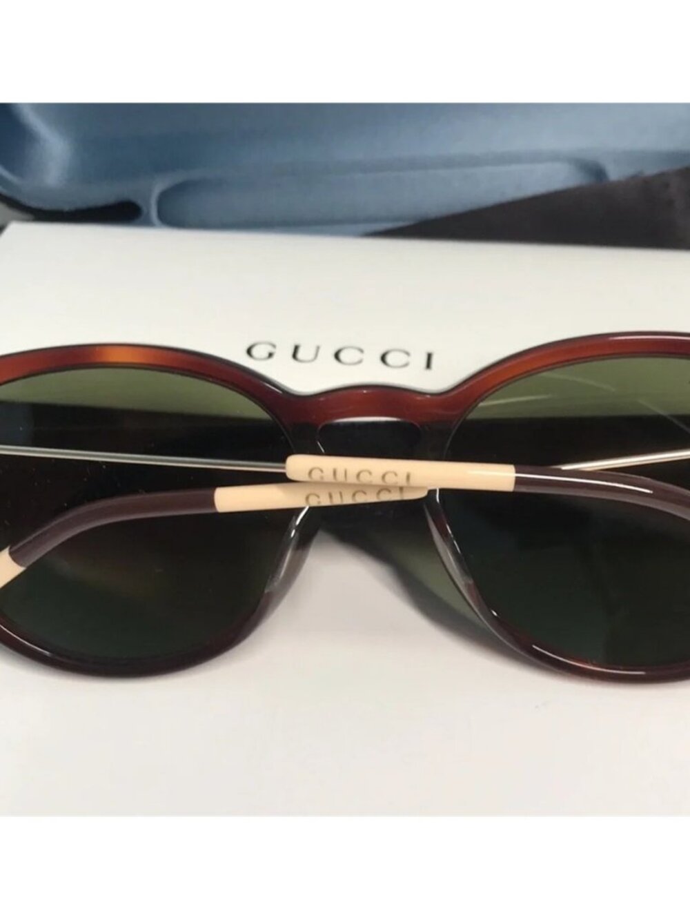 Brand New Gucci GG1048S 002 Round Sunglasses – Havana with Green Lenses ✨ - Picture 12 of 13